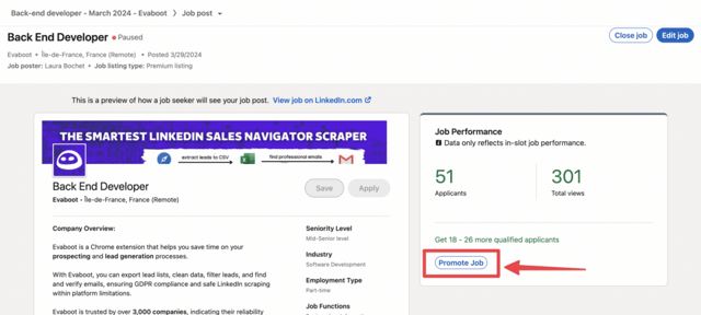 promouvoir une offre d'emploi sur linkedin recruiter