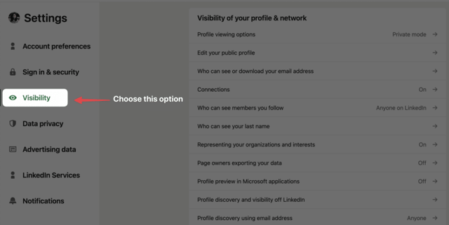 où trouver l'option de visibilité sur linkedin