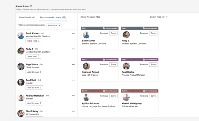 Cartes des comptes LinkedIn Sales Navigator