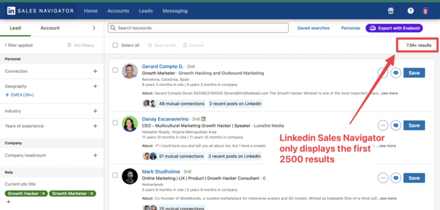 limite de recherche du LinkedIn Sales Navigator
