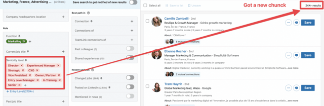 filtre d'exclusion sur sales navigator