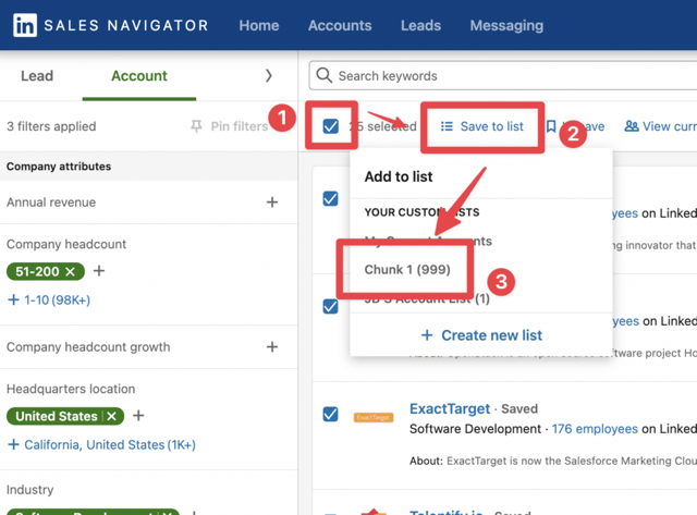 create sales navigator account list