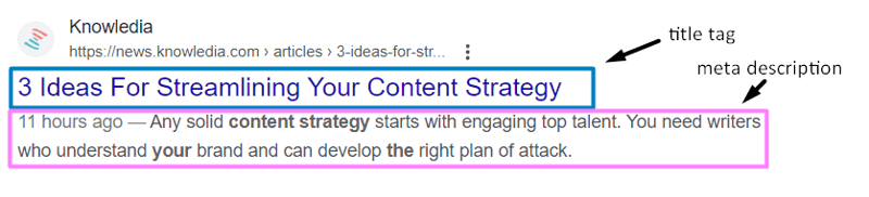 Title Tag and Meta description