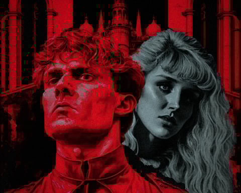 Sinister lovers in a gothic castle hint at humanitys dark side.