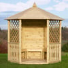 Natural cedar outdoor gazebo with lattice design, perfect for garden relaxation and outdoor entertaining, featuring a durable wooden structure and classic style.