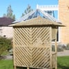 New wooden garden gazebo with slatted walls and spacious design, perfect for outdoor relaxing and entertaining. Crafted from durable timber, ideal for enhancing your backyard landscape.