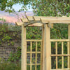 Natural cedar garden arbor with decorative lattice design, perfect for outdoor landscaping and garden enhancement.