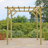 Natural wooden garden arbor for outdoor patio and backyard decoration, creating a cozy space for relaxing and entertaining. Perfect for garden enhancement and outdoor living.