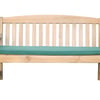 Natural wood outdoor garden bench with green cushion, ideal for patio, deck, or backyard seating. Stylish, durable, and comfortable outdoor furniture for relaxation and entertaining spaces.