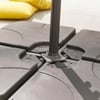 Adjustable outdoor patio umbrella base with sturdy black pole and heavy-duty square black plastic weights for stability and support. Perfect for garden, deck, or patio shade solutions.