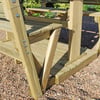Natural cedar wood outdoor furniture with slatted design, sturdy construction, and metal fasteners, perfect for garden and patio relaxation.