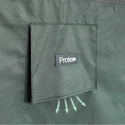 Protex protective gear ventilation pocket, durable black fabric with hexagonal pattern, ideal for outdoor and gardening equipment storage.