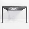 Modern black pergola with adjustable canopy for outdoor patio or garden, providing shade and style. Perfect for outdoor living spaces, entertaining, and adding value to your home.
