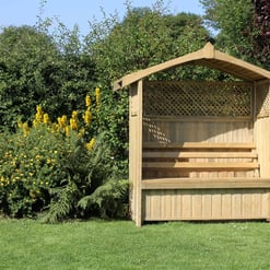 Wooden garden bench shelter for outdoor seating, made of pressure-treated timber, perfect for backyard relaxation, garden décor, and outdoor furniture.