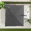 Portable dark gray patio umbrella for outdoor garden setting, sun protection, and shade creation.
