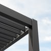 Modern black metal outdoor pergola structure with clean lines, perfect for backyard patio or garden lounging. Crafted for durability and stylish outdoor living spaces.