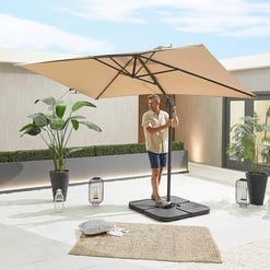 Ultralight outdoor cantilever umbrella with adjustable tilt for patio and garden shading, featuring a sturdy base, modern design, and UV-resistant fabric for outdoor comfort.