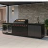 Modern outdoor kitchen with built-in grill, sink, and refrigerator, perfect for backyard entertaining and outdoor living. Designed by Empire Home and Garden for stylish exterior spaces.