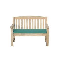 Solid wooden outdoor garden bench with a green cushion, ideal for patio or backyard seating. Made of durable, natural wood, perfect for outdoor furniture needs.