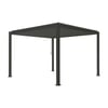Metal pergola for outdoor patio and garden décor, black powder-coated outdoor shade structure, ideal for creating a shaded seating area. Perfect addition for backyard entertainment and garden furniture setup.