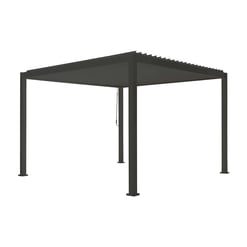 Metal pergola for outdoor patio and garden décor, black powder-coated outdoor shade structure, ideal for creating a shaded seating area. Perfect addition for backyard entertainment and garden furniture setup.