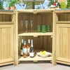 Elegant outdoor wooden bar cabinet with shelving and storage for beverages and glassware, perfect for backyard entertainment and outdoor gatherings.