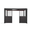 Modern black pergola with slatted roof and louvered side panels, ideal for outdoor entertaining and creating shaded patio areas. Durable and stylish garden structure from Empire Home and Garden.