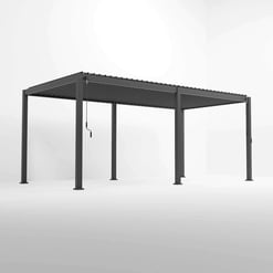 Modern black metal pergola for outdoor living and shade at Empire Home and Garden. Stylish, durable backyard pergola perfect for patios, gardens, and outdoor entertaining spaces.