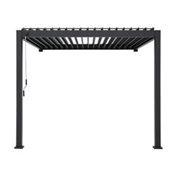 Metal pergola with adjustable louvered roof for outdoor living, perfect for patios and gardens, providing shade and style for your outdoor space.