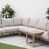 Luxury outdoor sectional sofa with durable wooden frame and weather-resistant cushions, perfect for garden patio or backyard relaxation.