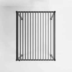 Black metal dog crate with a spacious design for pet safety and comfort. Perfect for indoor or outdoor use, featuring sturdy bars and easy access doors. An essential addition to any pet owner's home.