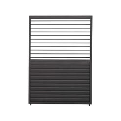 Stylish black and white slat privacy fence panel for garden, backyard, or patio privacy screens, featuring durable metal construction. Perfect for enhancing outdoor spaces and offering stylish boundary definition.