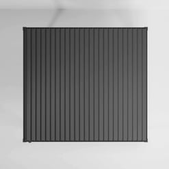 Modern black steel privacy gate for garden or backyard, durable and stylish outdoor fencing solution.