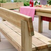 Solid wood outdoor bench for garden or patio seating, featuring a natural finish and sturdy construction. Perfect for relaxing outdoors with family and friends.