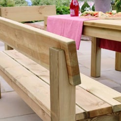 Solid wood outdoor bench for garden or patio seating, featuring a natural finish and sturdy construction. Perfect for relaxing outdoors with family and friends.