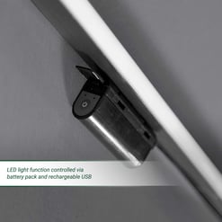 LED light control panel with rechargeable USB power source on modern home appliance or electronic device.