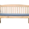Natural wood outdoor garden bench with blue cushion, ideal for patio or garden seating. Durable, stylish, and perfect for relaxing outdoor spaces.