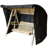 Wooden garden swing with canopy and side shelf for outdoor relaxation and backyard garden entertainment. Ideal for outdoor furniture, patio, or backyard décor. Perfect for family and kids' outdoor play areas.