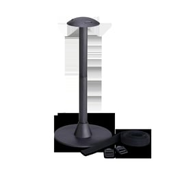 Heavy-duty black umbrella base stand with adjustable strap for outdoor patio and garden furniture. Perfect for securing umbrellas in yard, deck, or garden settings. Durable and stable for outdoor use.