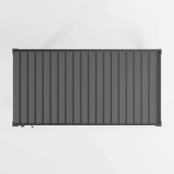 Heavy-duty gray metal storage container with vertical slats, ideal for outdoor storage solutions.