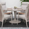 Sleek outdoor patio dining set with six comfortable cushioned chairs and a round table, perfect for garden entertaining and enhancing home outdoor spaces.
