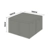 Weatherproof storage shed with dimensions 130cm x 130cm x 70cm, ideal for garden tools and outdoor equipment, featuring durable construction and ample storage space.