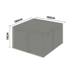 Weatherproof storage shed with dimensions 130cm x 130cm x 70cm, ideal for garden tools and outdoor equipment, featuring durable construction and ample storage space.