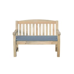 Wooden outdoor garden bench with blue cushion, perfect for relaxing in your backyard or patio. Durable and stylish seating for your home garden.