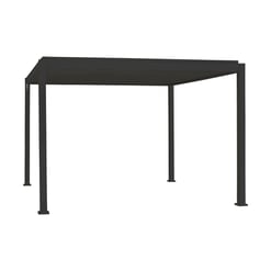Stunning black metal patio pergola perfect for outdoor gardens, decks, and patios, providing shade and aesthetic appeal. Durable steel construction ideal for backyard landscaping.