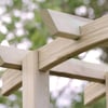 Natural wooden garden arbor with detailed craftsmanship, perfect for enhancing your outdoor space with stylish garden structures.