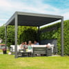 Stylish outdoor patio with modern pergola, ideal for garden gatherings, featuring comfortable seating, lush greenery privacy wall, and contemporary design by Empire Home and Garden.