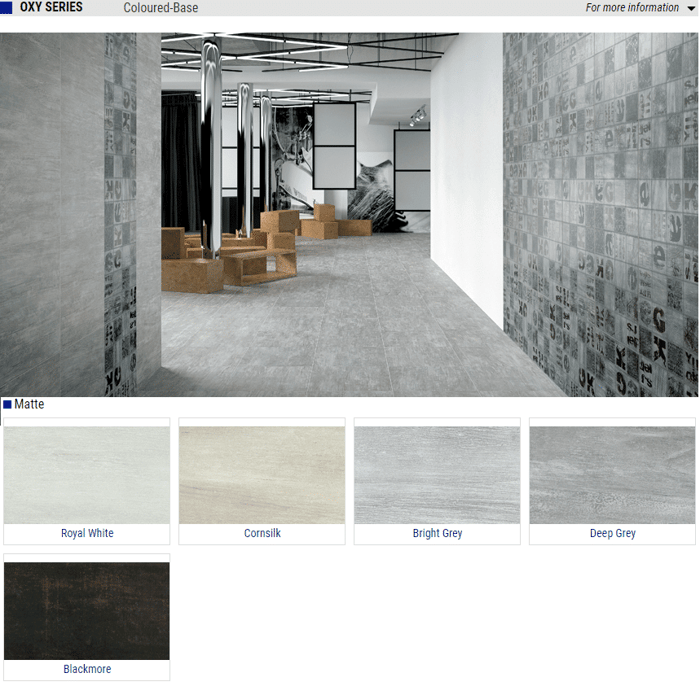 Oxy Series Matte Porcelain Tiles – Color: Royal White, Cornsilk, Bright Grey, Deep Grey, Blackmore – Size: 12×24 SQUAREFOOT FLOORING - MISSISSAUGA - TORONTO - BRAMPTON