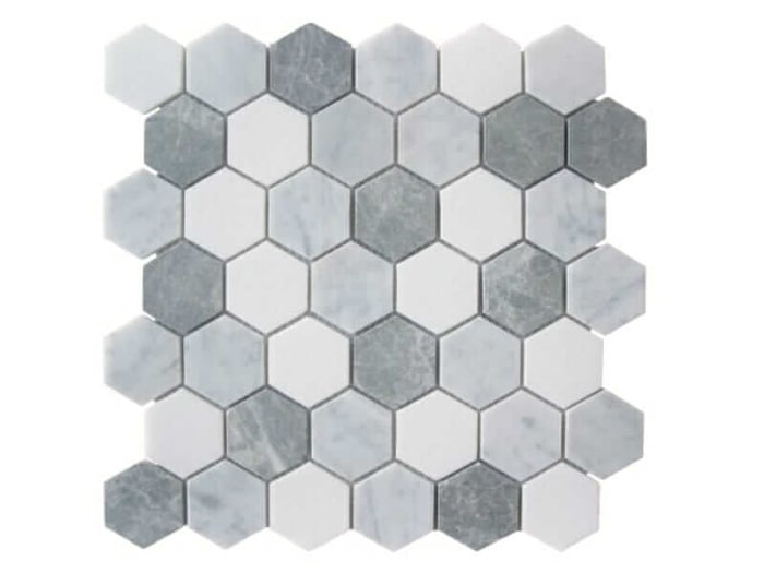 42STM020 Carrara and Crystal White with Antique Marble Hexagon Mosaics