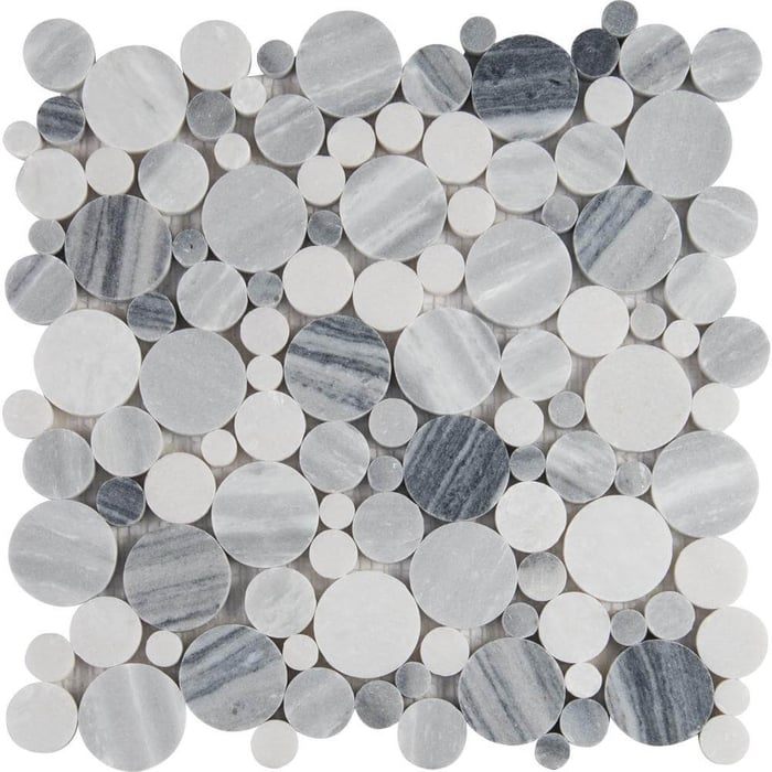 27STM020 Carrara White Thassos and Antique Tumber Pebble Marble Mosaics SQUAREFOOT FLOORING - MISSISSAUGA - TORONTO - BRAMPTON